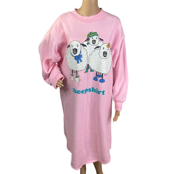 Artisans Sunschein Designs Other - Vintage 1997 Artisans Sheep Shirt Sweatshirt Dress L/XL Pink Grannycore Kitsch